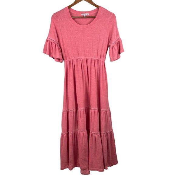 Anthropologie Sundry 1 Maxi Dress Small Pink Tiered Peasant Ruffle Short Sleeve - Picture 2 of 12